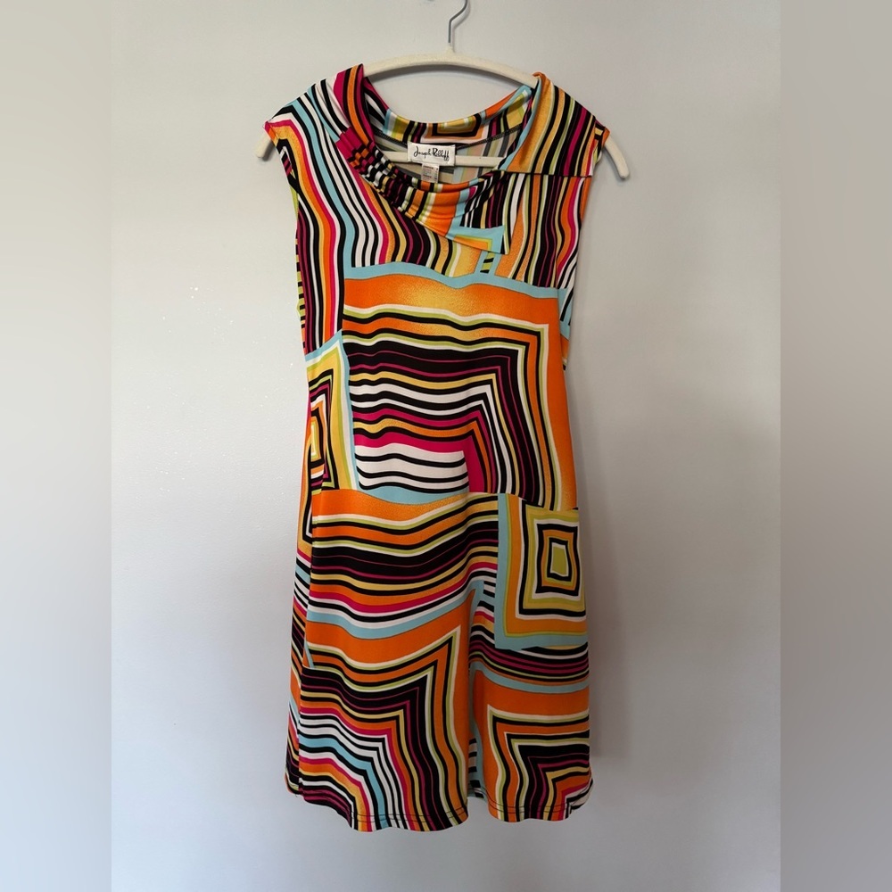 Joseph Ribkoff Multicolor Abstract Striped Midi Dress Size 8 EUC